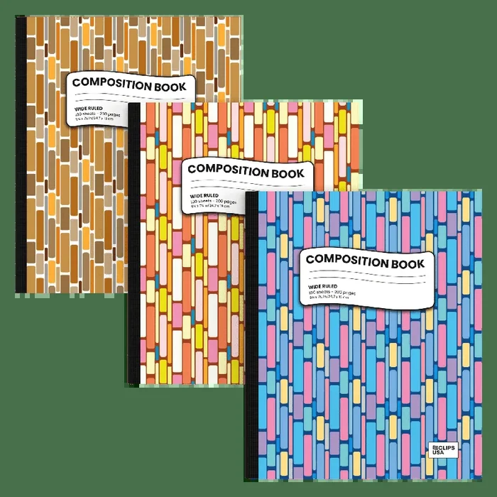 Geometric Composition Notebook – Assorted Design, Wide-ruled, 7.5 X 9.8 Inches, 100 Sheets