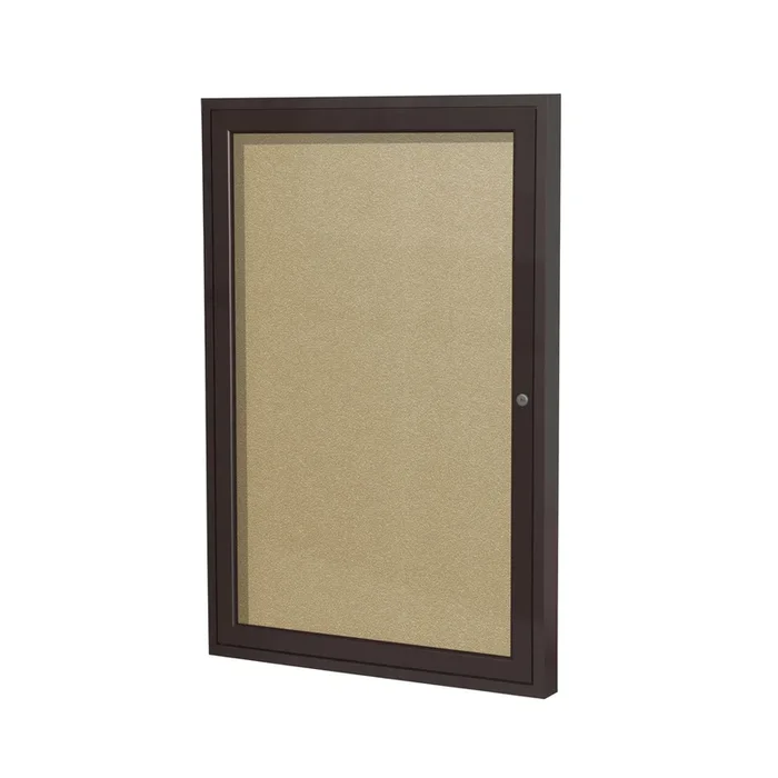 Ghent 1 Door Enclosed Vinyl Bulletin Board w/ Bronze Frame, 36″H x 30″W, Caramel