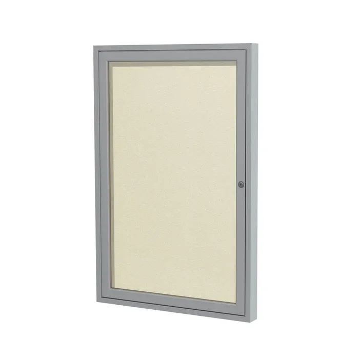 Ghent 1 Door Enclosed Vinyl Bulletin Board w/ Satin Aluminum Frame, 3’H x 2’W, Ivory