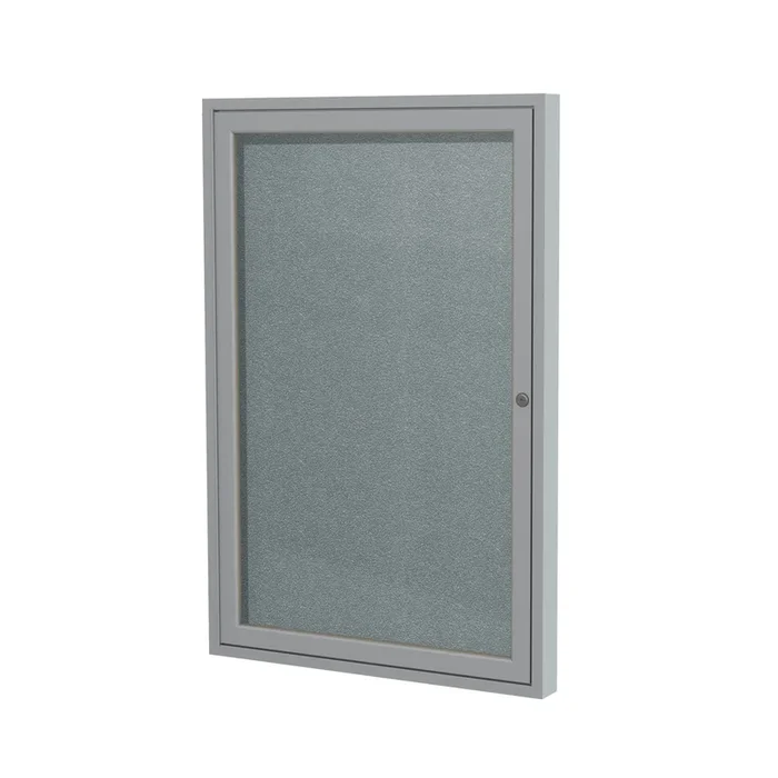 Ghent 1 Door Enclosed Vinyl Bulletin Board w/ Satin Aluminum Frame, 36″H x 30″W, Stone