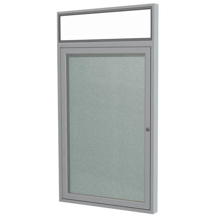 Ghent 1 Door Enclosed Vinyl Bulletin Board w/ Satin Headliner Frame, 36″H x 30″W, Silver