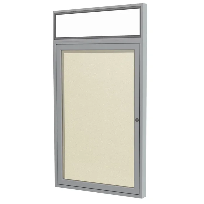 Ghent 1 Door Enclosed Vinyl Bulletin Board w/ Satin Illuminated Headliner Frame, 36″H x 30″W, Ivory