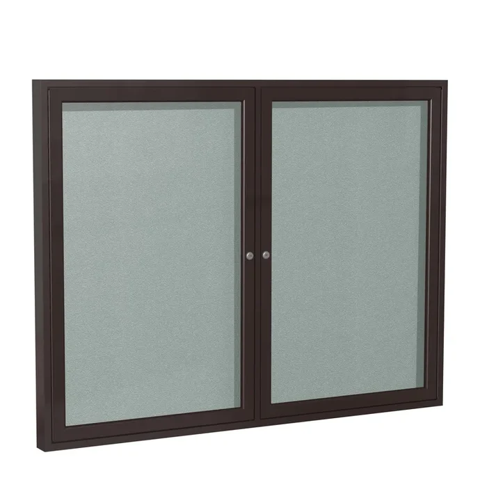 Ghent 2 Door Enclosed Vinyl Bulletin Board w/ Bronze Frame, 3’H x 4’W, Silver