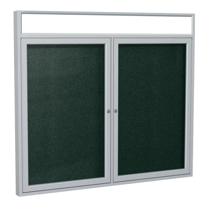 Ghent 2 Door Enclosed Vinyl Bulletin Board w/ Satin Illuminated Headliner Frame, 3’H x 5’W, Ebony