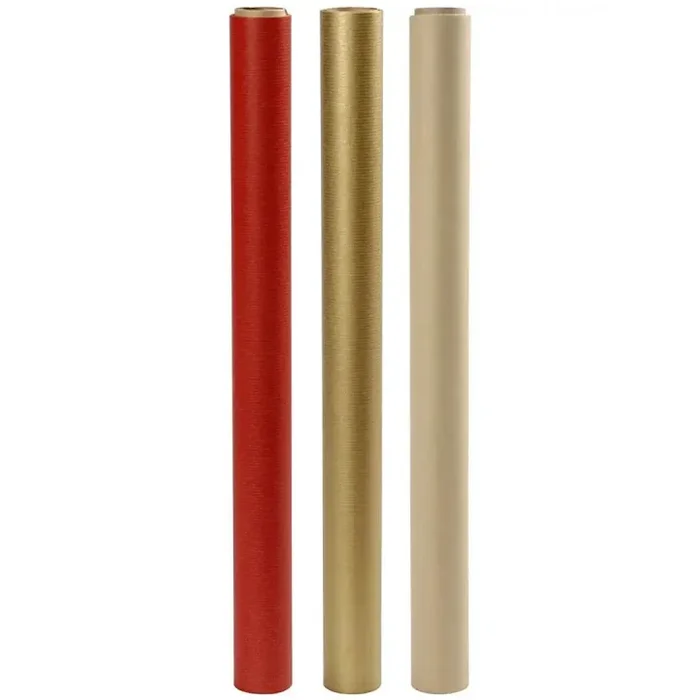 Gift wrap 3-pack 50cm x 5m Kraft/Gold/Red