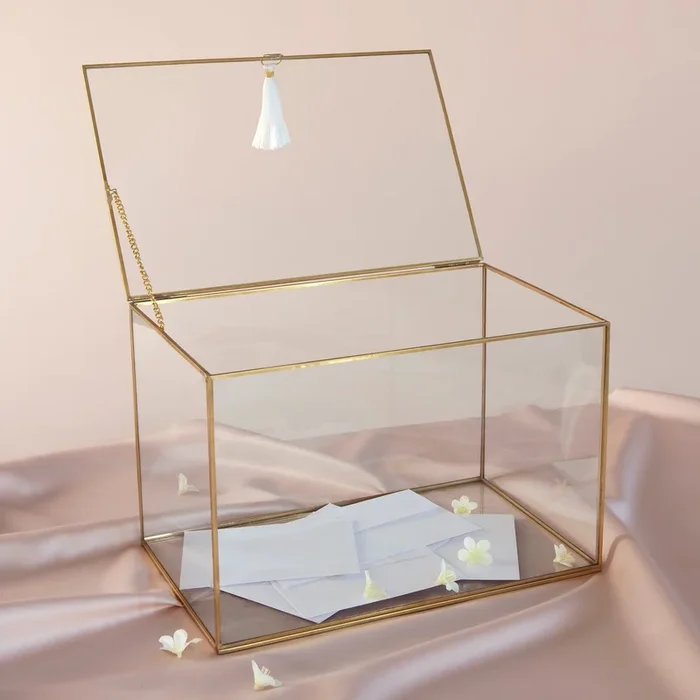 Glass Wedding Card Box With Gold Accents