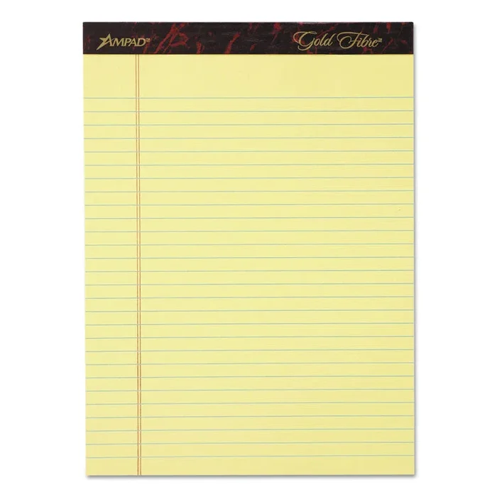 Gold Fibre Writing Pads, Wide/Legal Rule, 50 Canary-Yellow 8.5 x 11.75 Sheets, 4/Pack