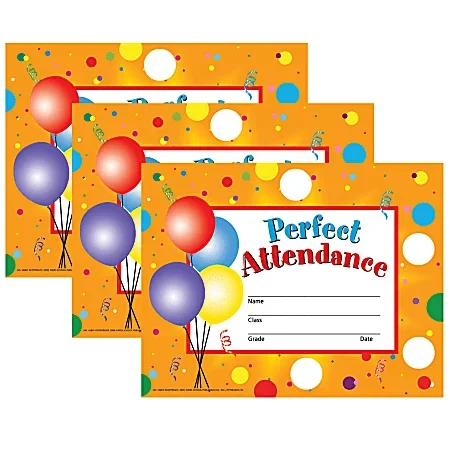 Hayes Certificates, 8-1/2″ x 11″, Perfect Attendance & Reward Seals, 30 Certificates And 160 Seals Per Pack, Set Of 3 Packs