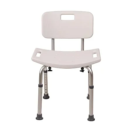 HealthSmart® Compact Germ-Free Height-Adjustable Bath And Shower Bench Stool, With Backrest, 21″H x 20″W x 12″D, White