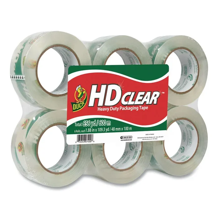 Heavy-Duty Carton Packaging Tape, 3″ Core, 1.88″ x 109.3 yds, Clear, 6/Pack