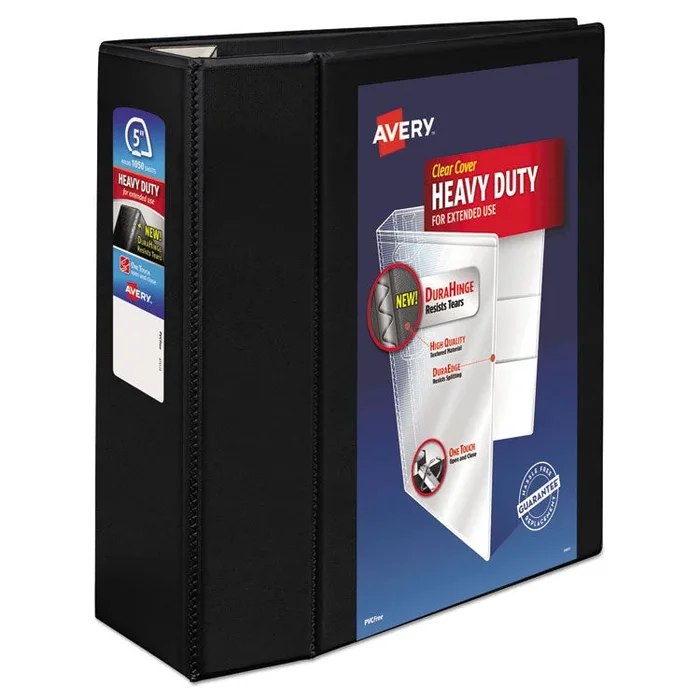 Heavy-Duty View Binder with DuraHinge and Locking One Touch EZD Rings, 3 Rings, 5″ Capacity, 11 x 8.5, Black