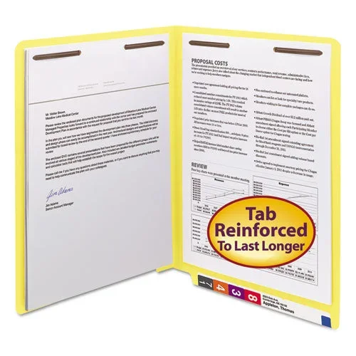 Heavyweight Colored End Tab Fastener Folders, 0.75″ Expansion, 2 Fasteners, Letter Size, Yellow Exterior, 50/box
