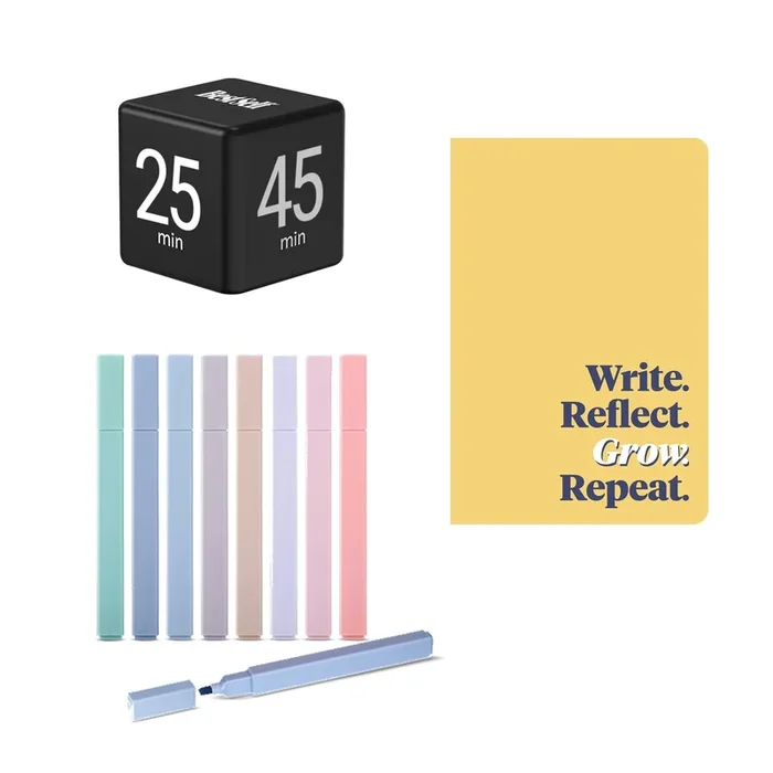 Ideas Pocket Notebook + Pastel Highlighter + Pomodoro Timer