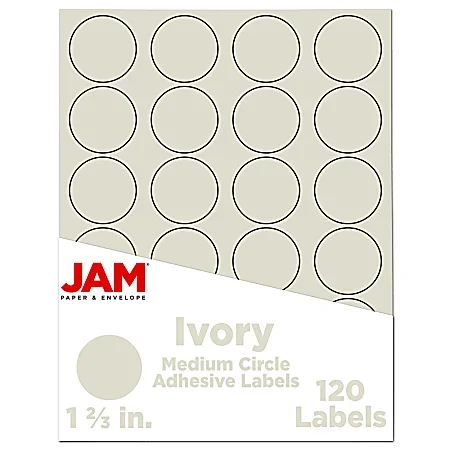 JAM Paper® Circle Label Sticker Seals, 1 2/3″, Ivory, Pack Of 120