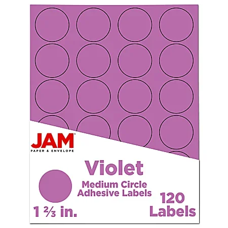JAM Paper® Circle Label Sticker Seals, 1 2/3″, Purple, Pack Of 120