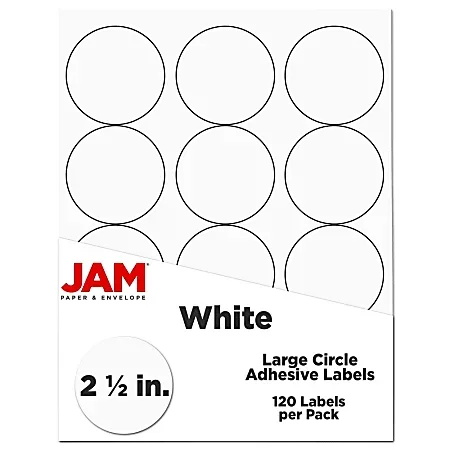 JAM Paper® Circle Label Sticker Seals, 2 1/2″, White, Pack Of 120