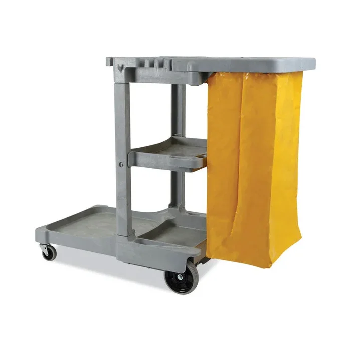 Janitor’s Cart, Plastic, 4 Shelves, 1 Bin, 22″ x 44″ x 38″, Gray