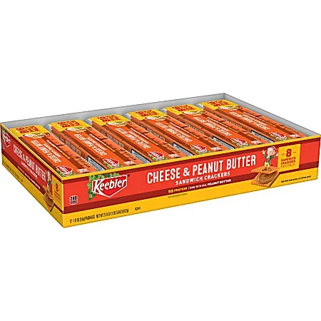 Keebler Sandwich Crackers, Single Serve Snack Crackers, Office and Kids Snacks, Big Snack Pack, Cheese and Peanut Butter, 21.6oz Tray (12 Packs)