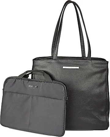 Kenneth Cole Faux Leather Marley 16″ Laptop Tote With Removable Laptop Sleeve, 14”H x 15”W x 7-1/2”D, Black