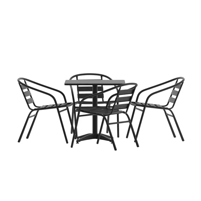 Lila 27.5” Square Aluminum Indoor-Outdoor Table Set with 4 Slat Back Chairs