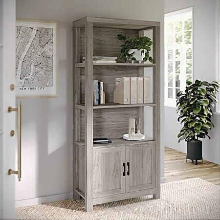 Martha Stewart Hutton 68″ Shaker Bookcase with Storage Cabinet, Gray Washed Wood/Oil Rubbed Bronze