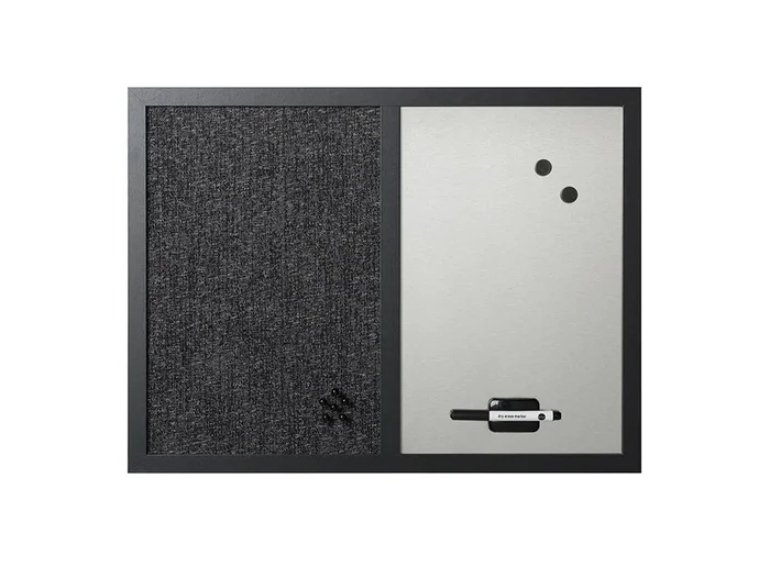 MasterVision Combo Silver Dry-Erase & Black Fabric Bulletin Board, 18″ x 24″, Black Frame