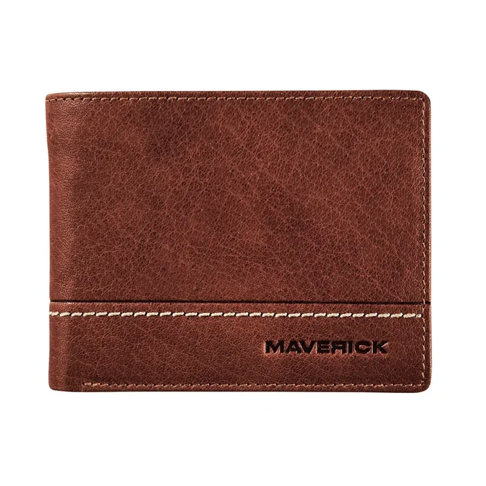 Maverick Rough Gear Compact Cognac Leather Billfold Wallet RFID protection