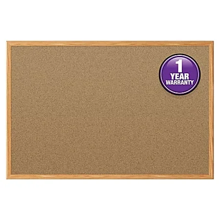 Mead® Classic Cork Bulletin Board 48″ x 36″, Aluminum Frame With Oak Finish