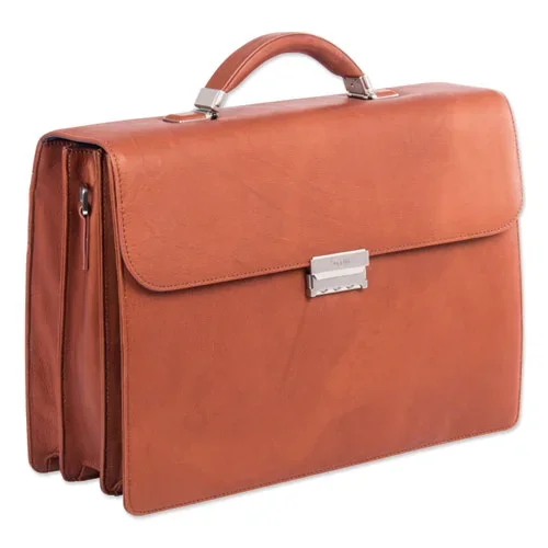 Milestone Briefcase, Fits Devices Up To 15.6″, Leather, 5 X 5 X 12, Cognac