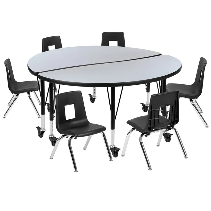 Mobile 47.5″ Circle Wave Flexible Laminate Activity Table Set with 12″ Student Stack Chairs