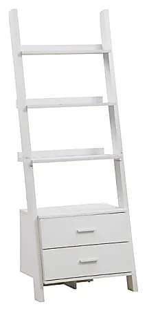 Monarch Specialties 4-Shelf Ladder Bookcase With 2 Drawers, White
