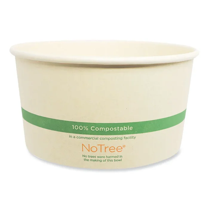 No Tree Wide Paper Bowls, 32 oz, 5.9 Diameter x 3.1 h, Natural, Sugarcane, 300/Carton