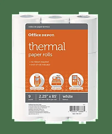 Office Depot® Brand Thermal Paper Rolls, 2-1/4″ x 85′, White, Pack Of 9