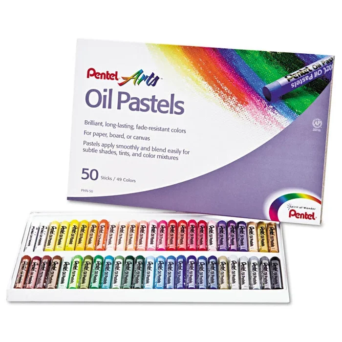 Oil Pastel Set With Carrying Case, 45 Assorted Colors, 0.38′ dia x 2.38″, 50/Pack