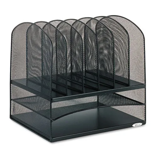 Onyx Mesh Desk Organizer With Two Horizontal And Six Upright Sections, Letter Size Files, 13.25″ X 11.5″ X 13″, Black