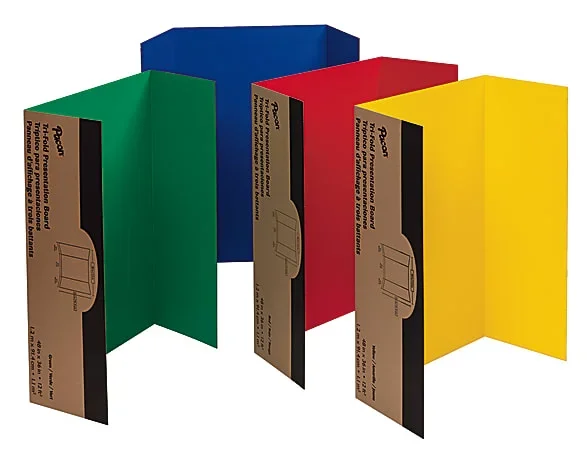 Pacon® 80% Recycled Single-Walled Tri-Fold Presentation Boards, 48″ x 36″, Assorted Colors, Carton Of 4