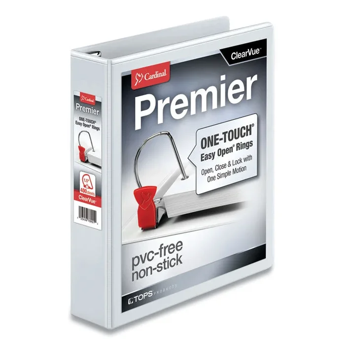 Premier Easy Open ClearVue Locking Slant-D Ring Binder, 3 Rings, 1.5″ Capacity, 11 x 8.5, White