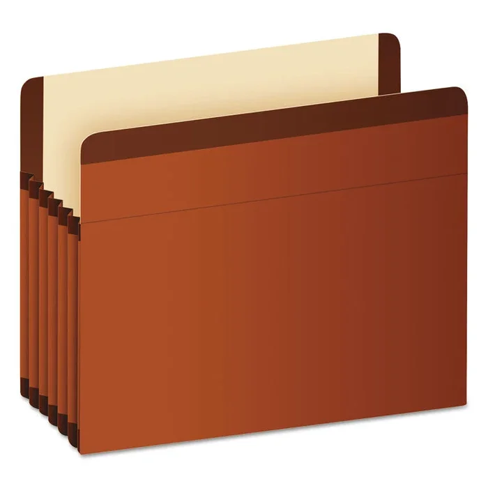 Premium Reinforced Expanding File Pockets, 5.25″ Expansion, Letter Size, Red Fiber, 5/Box