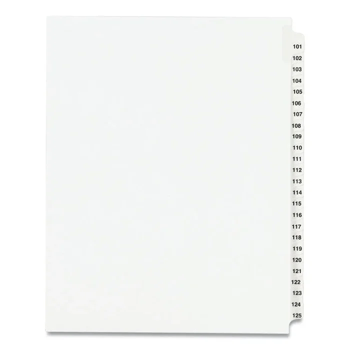 Preprinted Legal Exhibit Side Tab Index Dividers, Avery Style, 25-Tab, 101 to 125, 11 x 8.5, White, 1 Set, (1334)