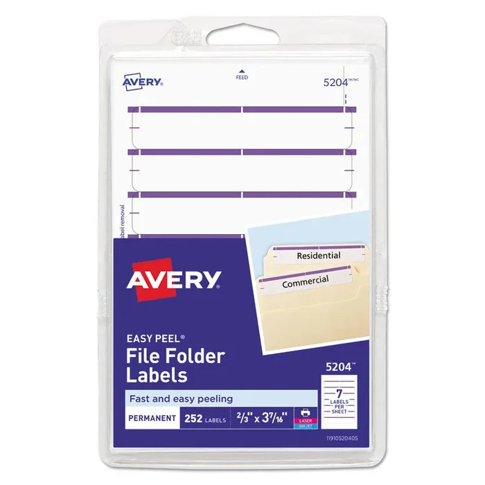 Printable 4 x 6 – Permanent File Folder Labels, 0.69 x 3.44, White, 7/Sheet, 36 Sheets/Pack, (5204)