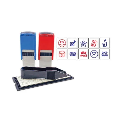 Printy 10-in-1 Self-inking Teacher Stamp, Incudes 10 Dies, 0.63″ Diameter, Blue/red