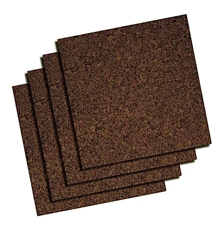 Quartet® Cork Bulletin Board Tiles, 12″ x 12″, Dark Finish Brown, Pack Of 4