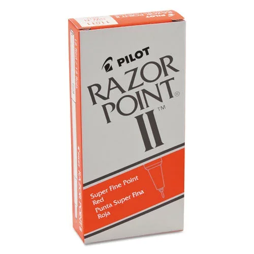Razor Point Ii Super Fine Line Porous Point Pen, Stick, Extra-fine 0.2 Mm, Red Ink, Red Barrel, Dozen