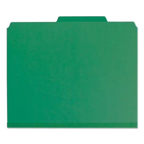 Recycled Pressboard Classification Folders, 2″ Expansion, 2 Dividers, 6 Fasteners, Letter Size, Green Exterior, 10/box