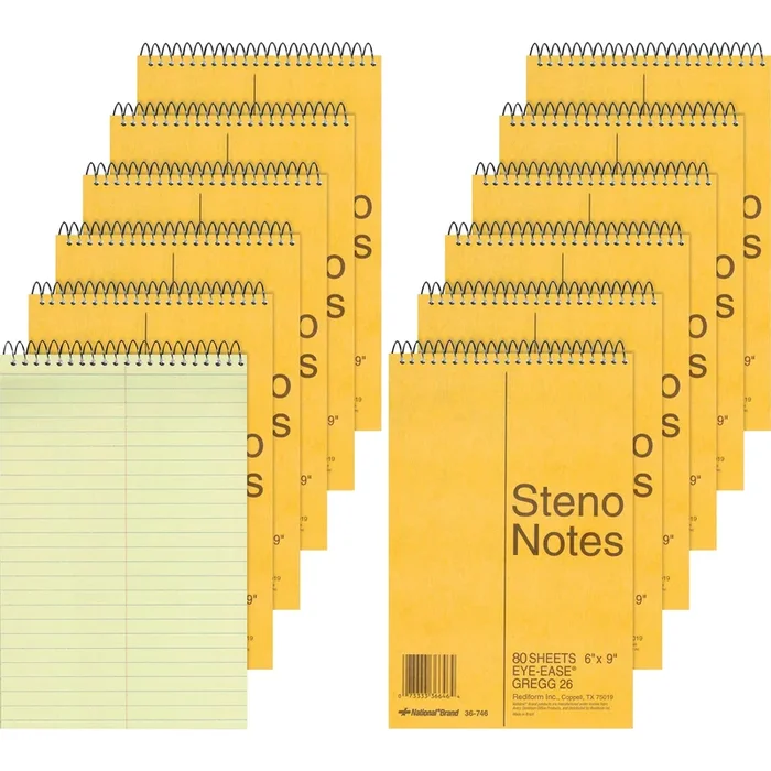 Rediform Steno Notebooks – 80 Sheets – Wire Bound – Gregg Ruled Margin – 16 lb Basis Weight – 6″ x 9″ – Green Paper – BrownBoard Cover – Hard Cover, Rigid – 12 / Pack