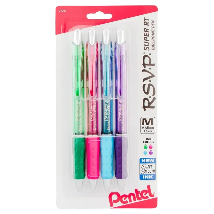 RSVP Super RT Ballpoint Pen, Assorted Ink, 4-Packs