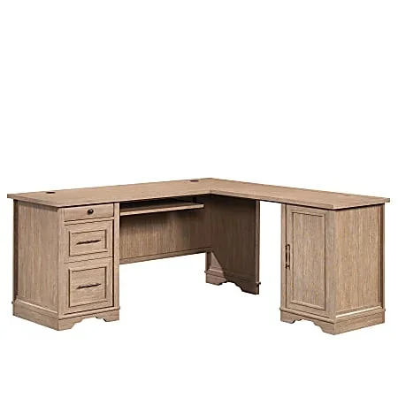 Sauder® Rollingwood 66″W L-Shaped Computer Desk With Filing Drawer, Keyboard Shelf And CPU Storage, Brushed Oak