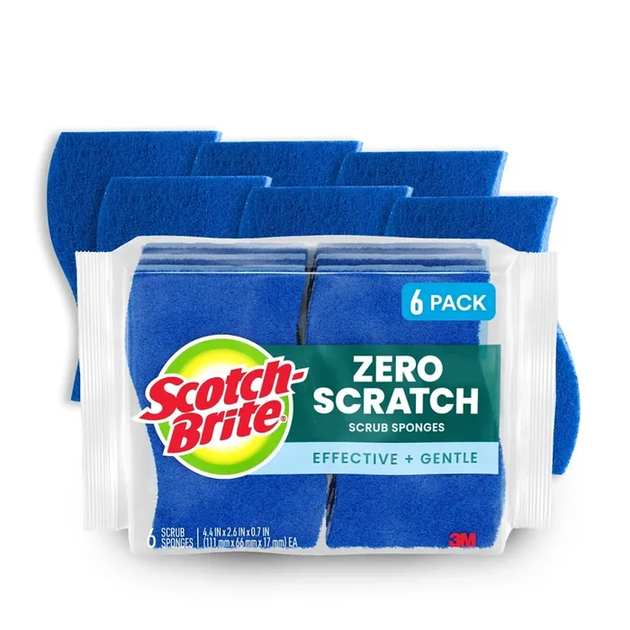 Scotch-Brite Zero Scratch Scrub Sponge, Blue, 6/Pack (526-5)