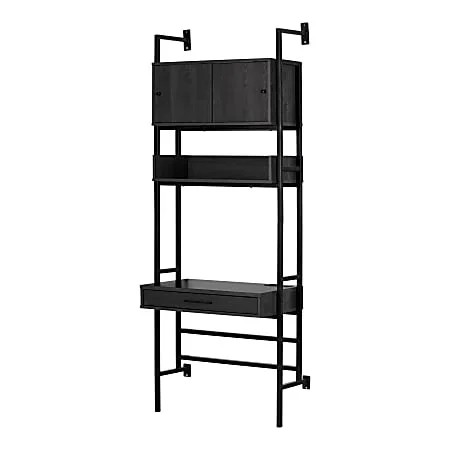 South Shore Kozack 34-1/4”W Wall-Mounted Desk, Gray Oak/Black