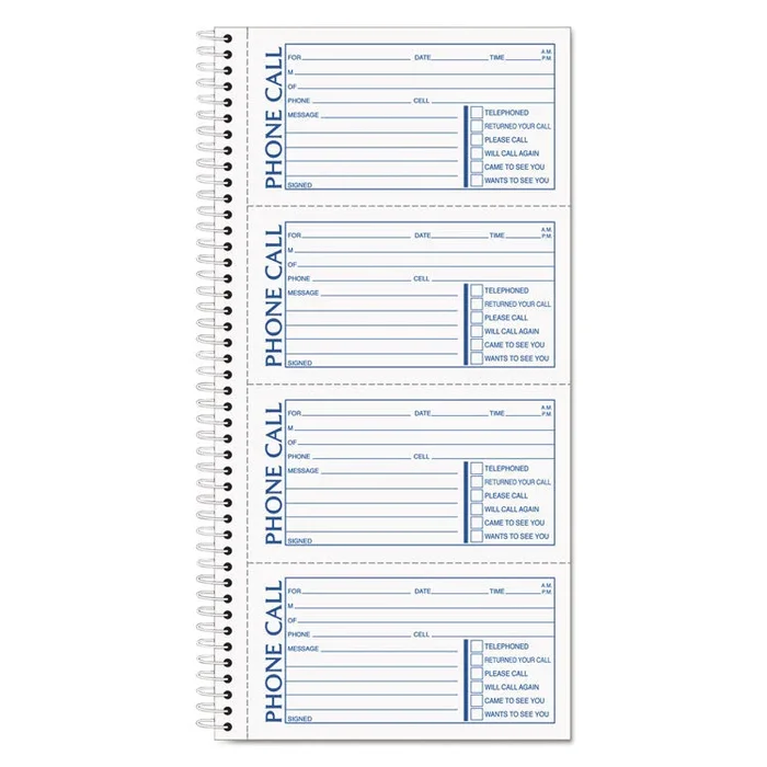 Spiralbound Message Book, Two-Part Carbonless, 5 x 2.75, 4 Forms/Sheet, 200 Forms Total